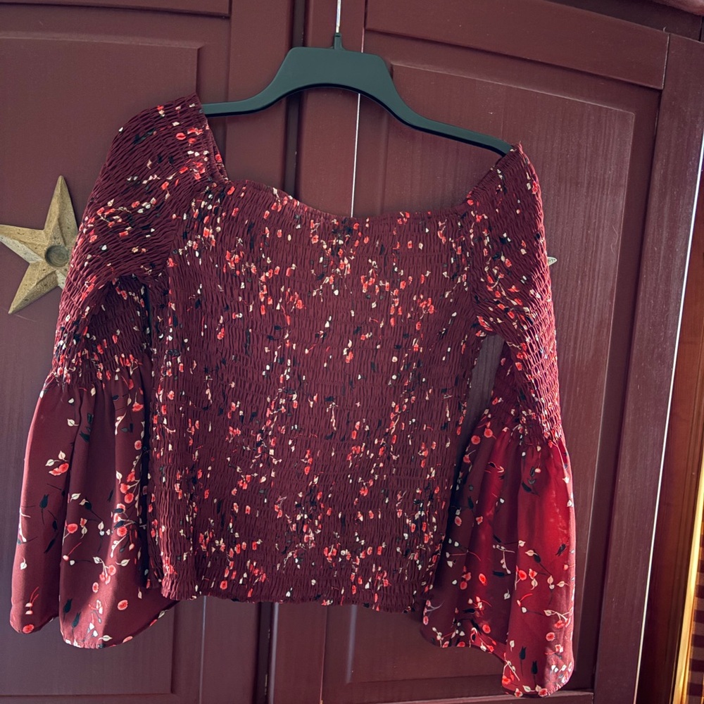 Express Burgundy Floral Blouse